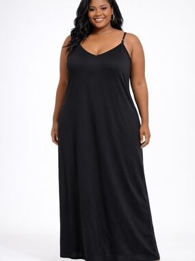 Curations Black Slip Flare Hem Spaghetti Strap Dress Size 2x